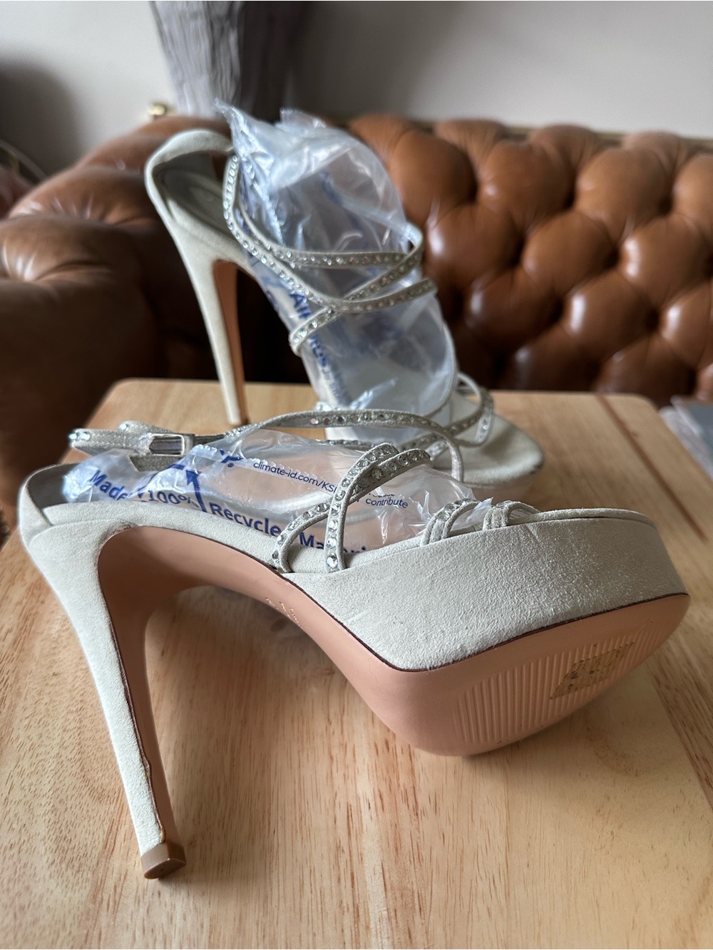 CHON • Made in Italy Women's Ivory Rhinestone Strappy Platform Heels
